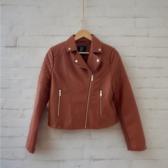 New York & Company Faux Leather Moto Jacket, Camel Color, Size XS, EUC - Picture 2 of 6